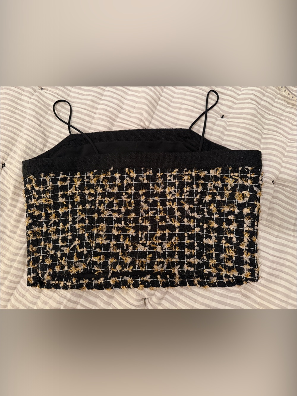 Endless Rose Tweed Crop Cami with Gold Button Detail - Black & Gold - Picture 3 of 3